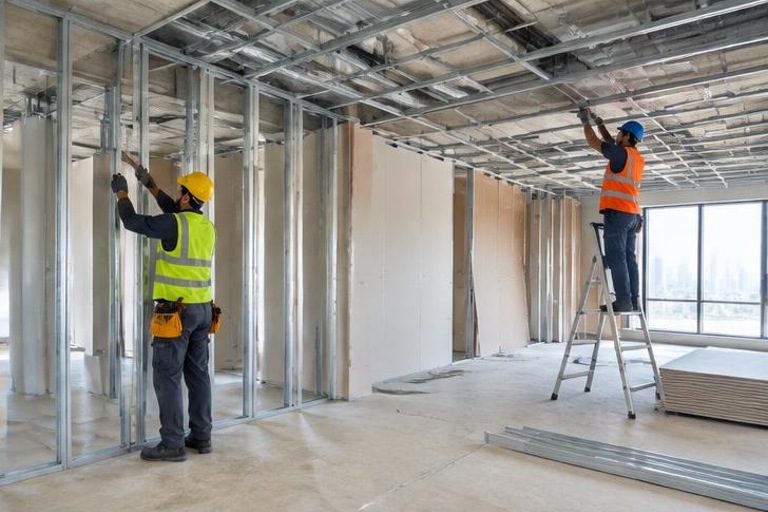 Office fit-out: false ceiling and partitions